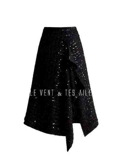 LE VENT&TES AILES Galaxy Luxury Weaving Feminine Sequin Tweed Skirt-ZOYA