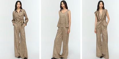 COMME MOI  mulberry silk pleated wide-leg pants - CHARITY.
