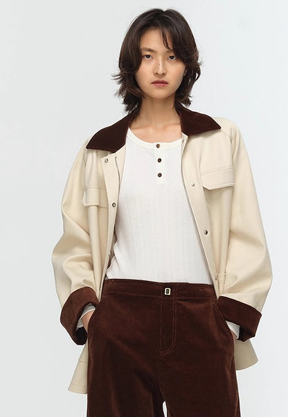 COMME MOI Lu Yan designer new women's contrasting corduroy cargo jacket - FLINCH.