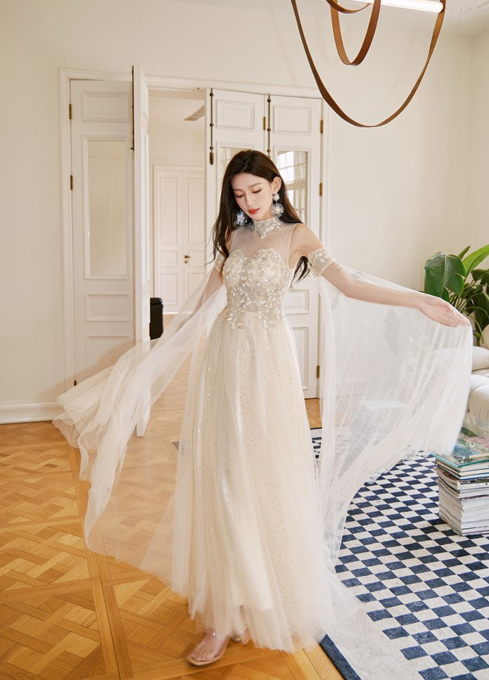 DOLLY Elegant Flower Stand Collar Sleeveless High Waist Tutu Wedding Dress-BELINDA