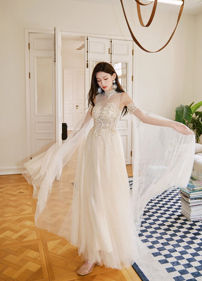 DOLLY Elegant Flower Stand Collar Sleeveless High Waist Tutu Wedding Dress-BELINDA