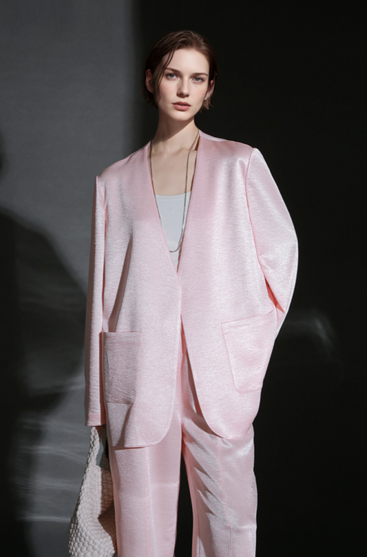 PIAOIN light luxury Acetate V-neck suit women's loose high-quality blazer -BEATRICE