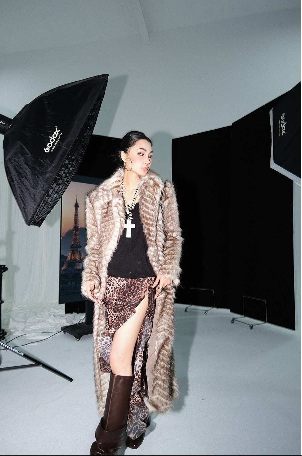 MEI SANGUAN gray coffee color fur long coat jacket - SADIE