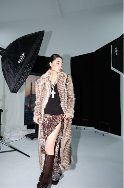 MEI SANGUAN gray coffee color fur long coat jacket - SADIE