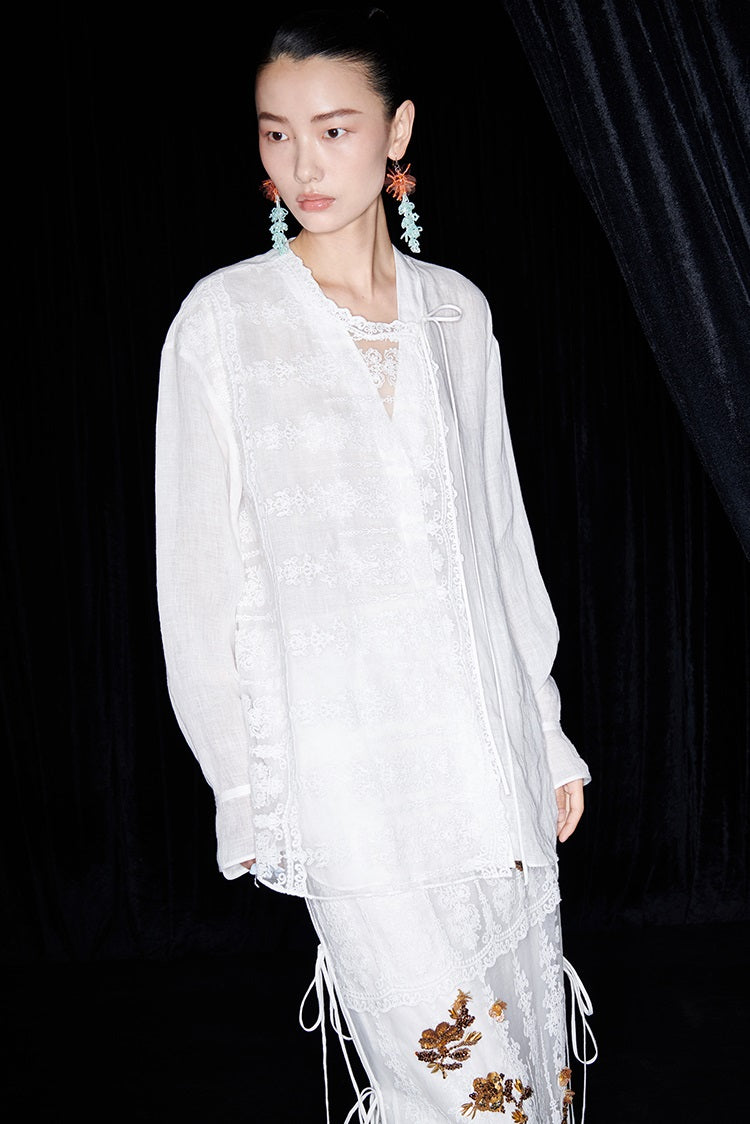 M essential Mackay designer Zen One Linen layered lace-up top - ANTSY.