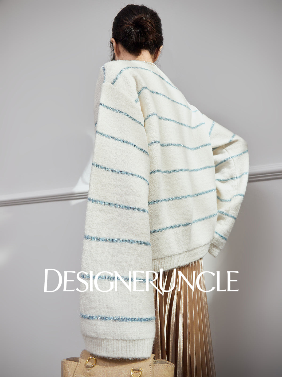 DGU| Off-white striped new light luxury niche design sweet and versatile double-knit top - TRUST.