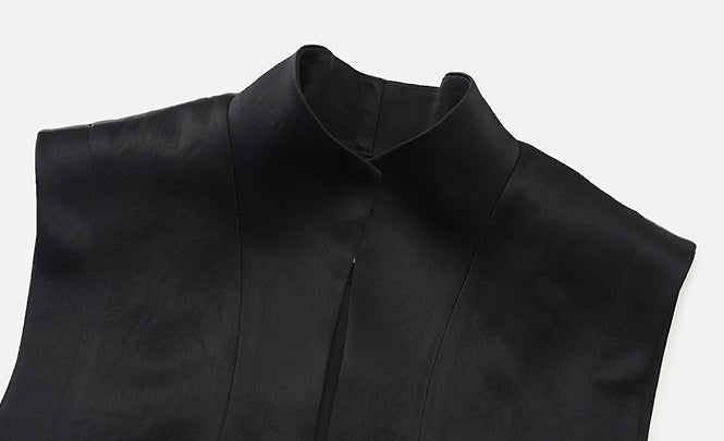 ZHUCHONGYUN  stand-up collar placket sleeveless straight vest-BIEBER.