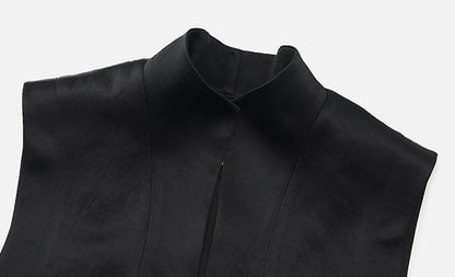 ZHUCHONGYUN  stand-up collar placket sleeveless straight vest-BIEBER.