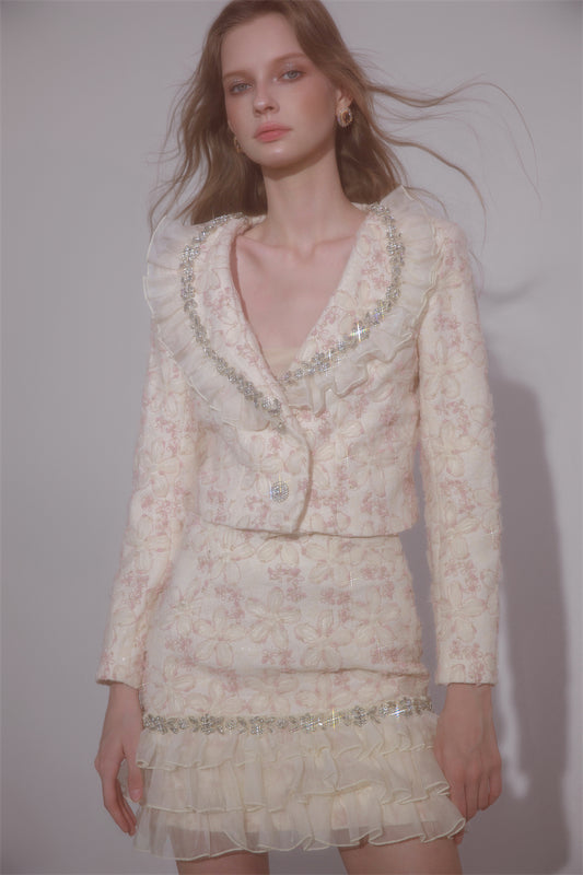 Wardrobes by Chen Elegant Beige Long Sleeve Sequin Jacket/Short Skirt - Peggy