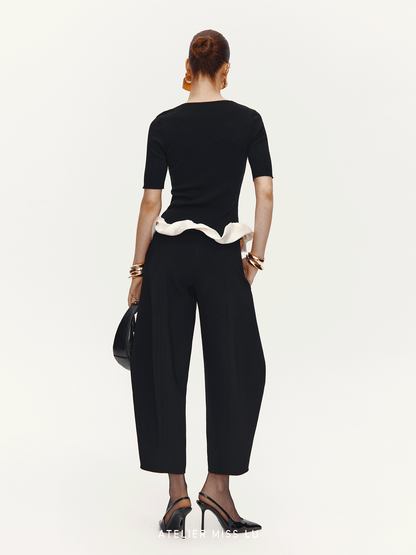 ATELIER MISS LU Hem Cloud Surround Paneled V-Neck Knit Top - SAFE.
