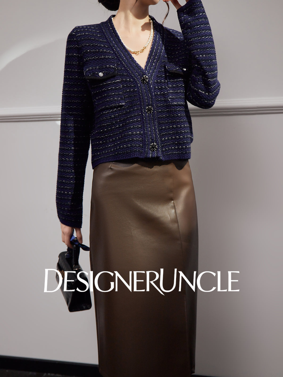 DGU "Ink Room" royal blue knitted sweater small fragrance temperament versatile top - Robert.