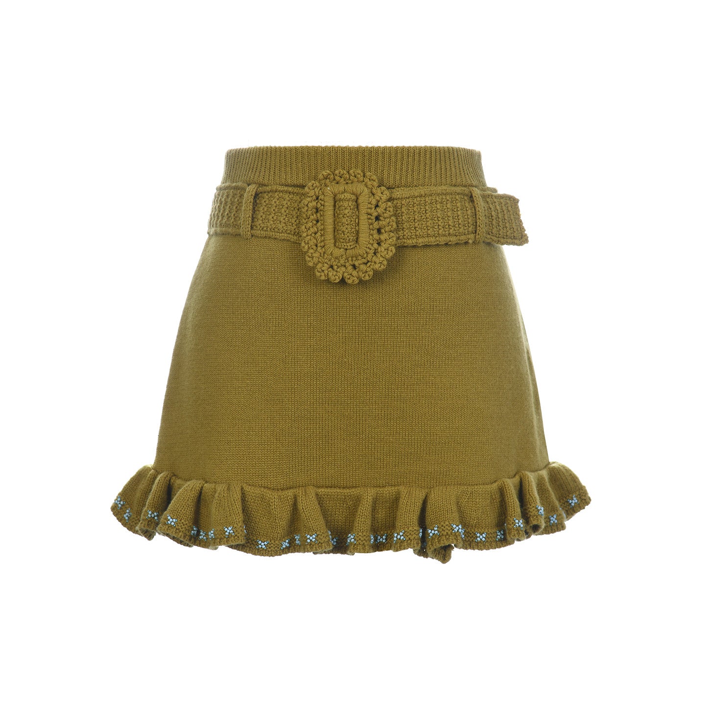 FAME Color Block Beaded Ruffle Hem Knitted Midi Skirt - JAKE.