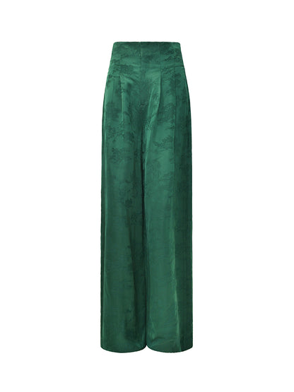 M essential Mackay designer emerald green Jacquard asymmetric top pants set - yellow.
