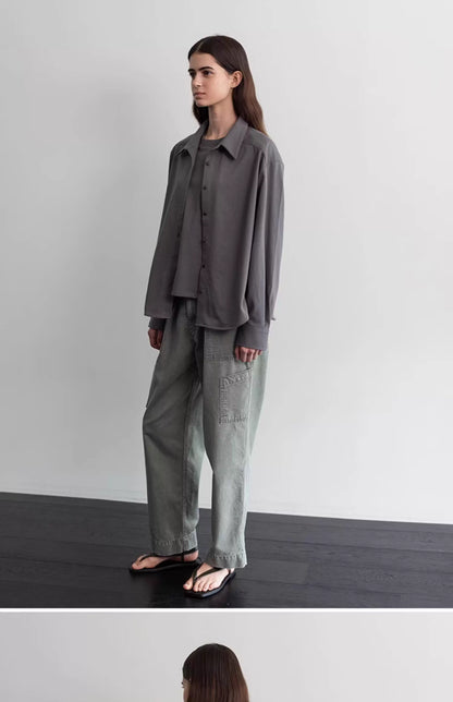 Nothing Written long short sleeve t-shirt cotton shirt-IVY!