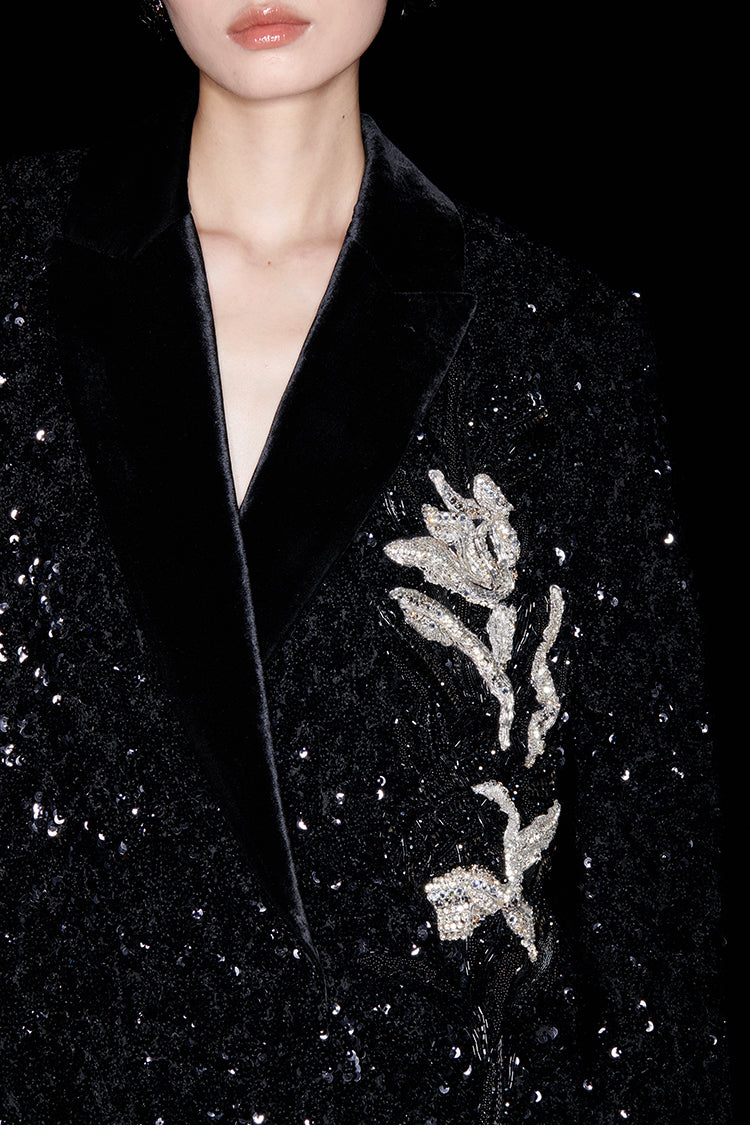 M essential Mackay designer orchid embroidery sequins jacket pencil slit skirt suit - tev.