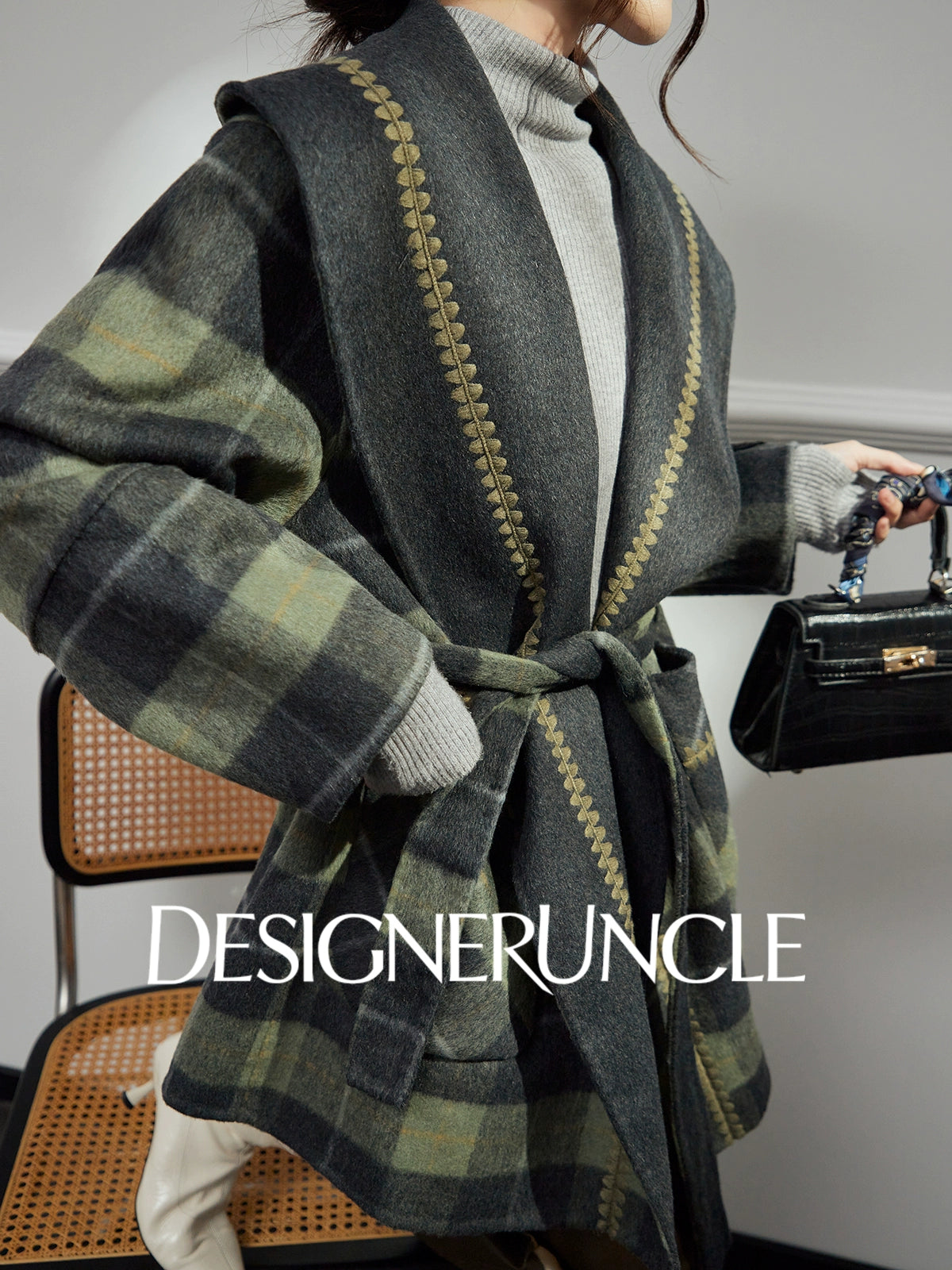 DGU "Daige" green plaid woolen jacket fashion high-end and versatile trend - Skylar.