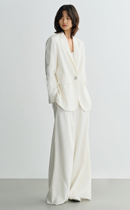 COMME MOI Lu Yan designer new women's fringed lace triacetic acid wide suit - WORRY.