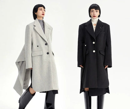 TINY IN Coat with large back hem and wool collar for women-ASHA
