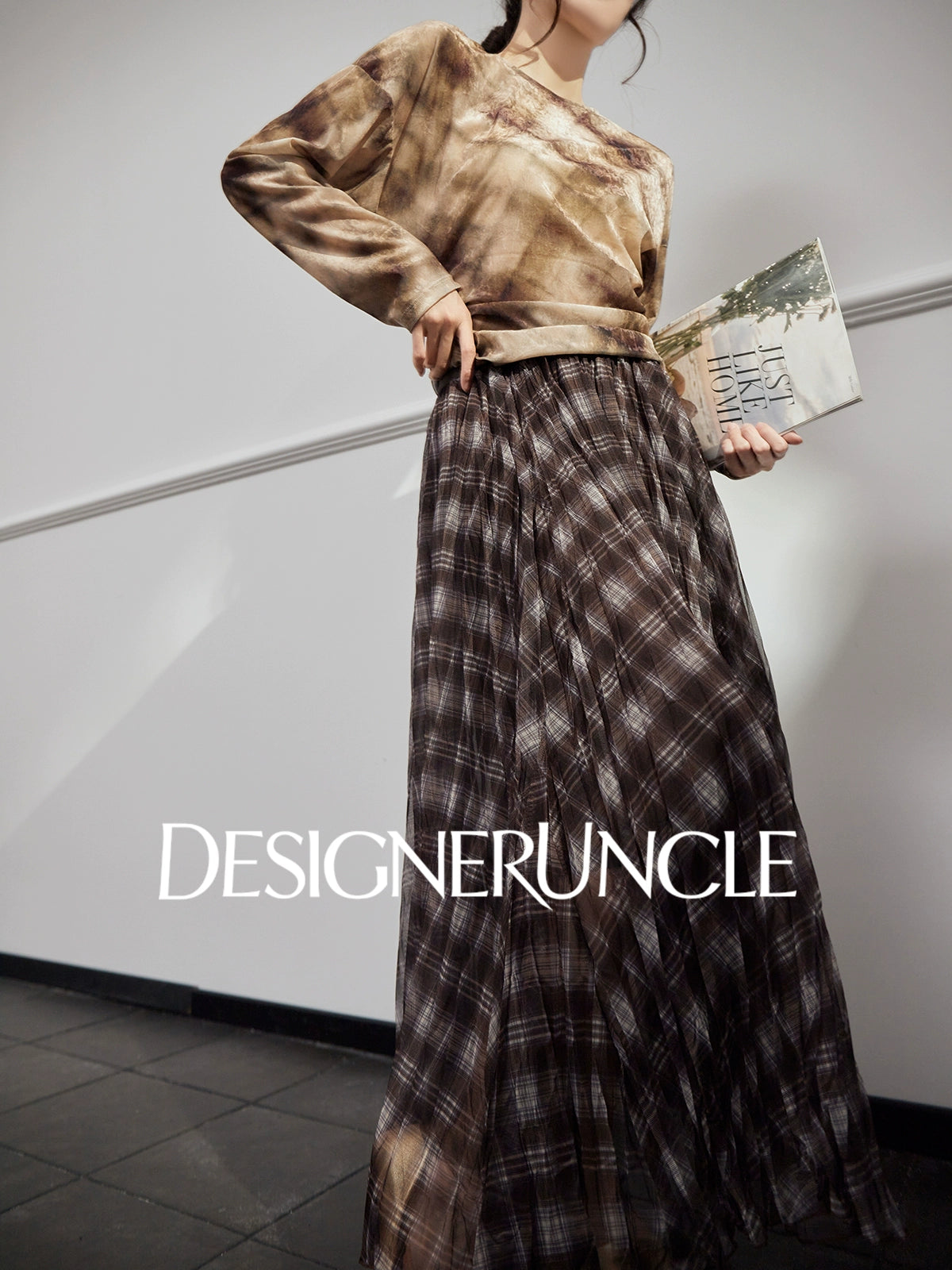 DGU|Checkered Long Sleeve T-Shirt Autumn New Loose Skirt Lazy Design Top - BOAST.