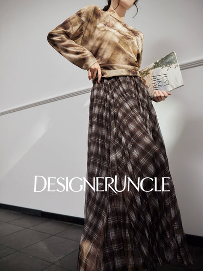 DGU|Checkered Long Sleeve T-Shirt Autumn New Loose Skirt Lazy Design Top - BOAST.