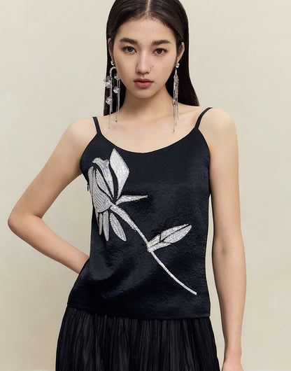 HECO 100% acetate rose embroidered black white camisole - faith.