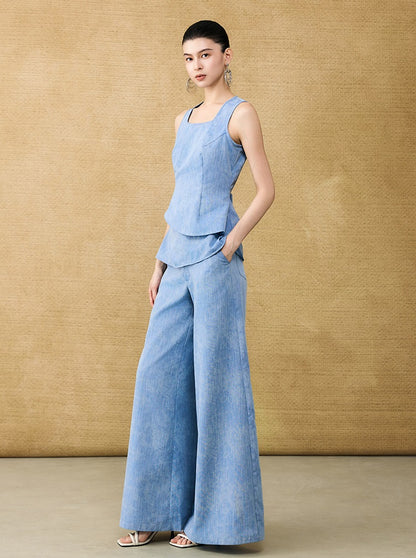 HECO Chinese Old Money Linen Bootcut Slacks Slim Wide-leg Pants - GLADE.