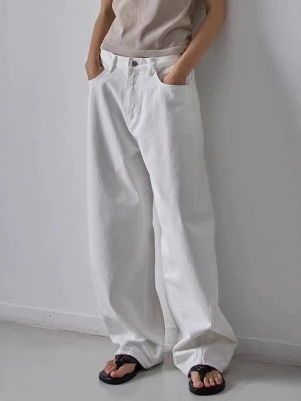 NOTHING WRITTEN facade pattern white jeans high waist commuter straight pants -LILY.