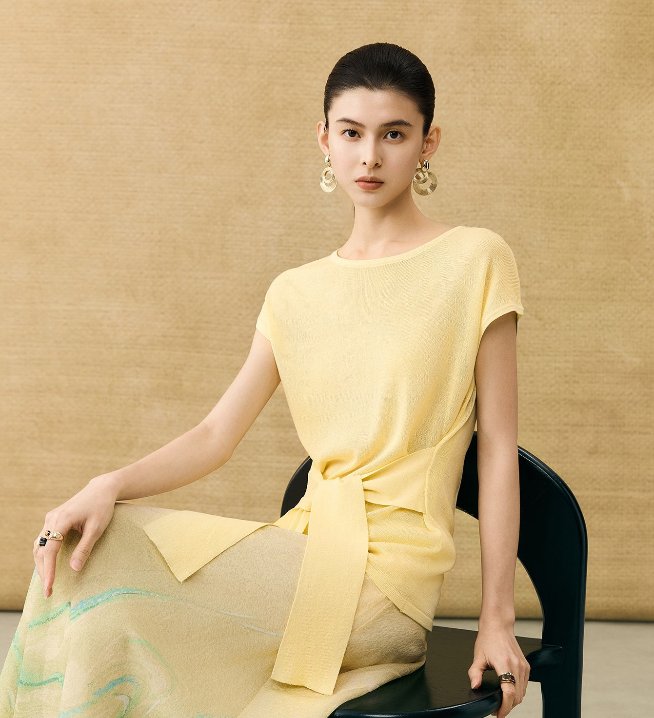 HECO Chinese Slimming Waist Linen Knit Breathable Crew Neck T-Shirt - INDIGO.