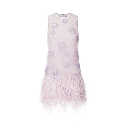 Wardrobes by Chen Purple Round Neck Sleeveless Dinner Feather Dress-Xera