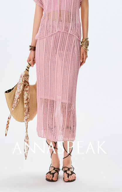 ANNASPEAK Lightweight and breathable cut-out fine glitter top skirt set summer-TOSE.