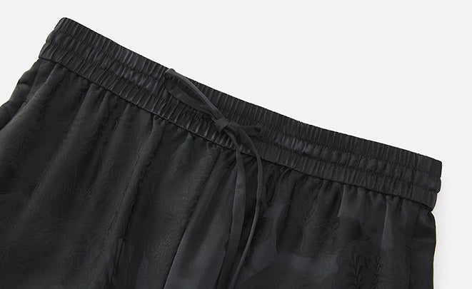 ZHUCHONGYUN black new Chinese silk satin jacquard wide-leg trousers-LAD.