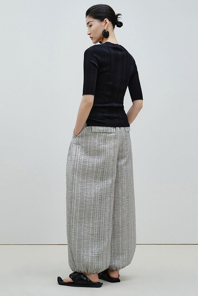 ZHUCHONGYUN Summer Silver Striped Pleated Airy Bloomer Pants--CELTY