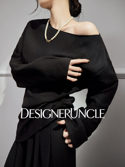 DGU "Night Chanting" black knitted suit women's loose slimming high-end foreign style - COMU.