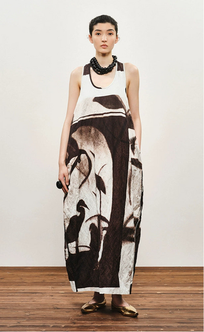 ZHUCHONGYUN flower manuscript sleeveless oriental cocoon dress-STORK.
