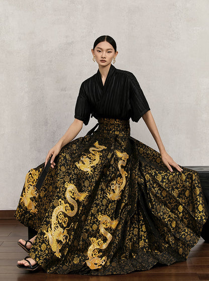 HECO Golden Dragon Year Horse Face High Waisted Skirt - allen.