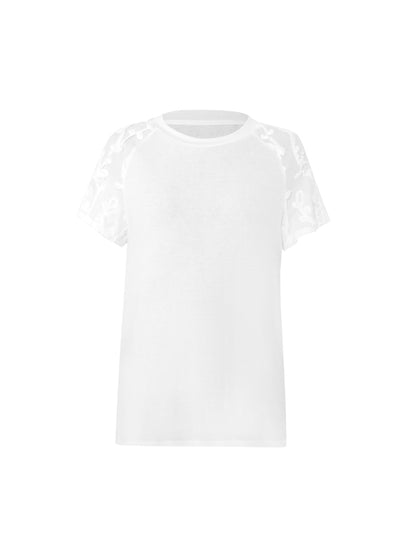 HECO High-grade disc flower stitching short sleeve white lace sleeve top - GLORY.