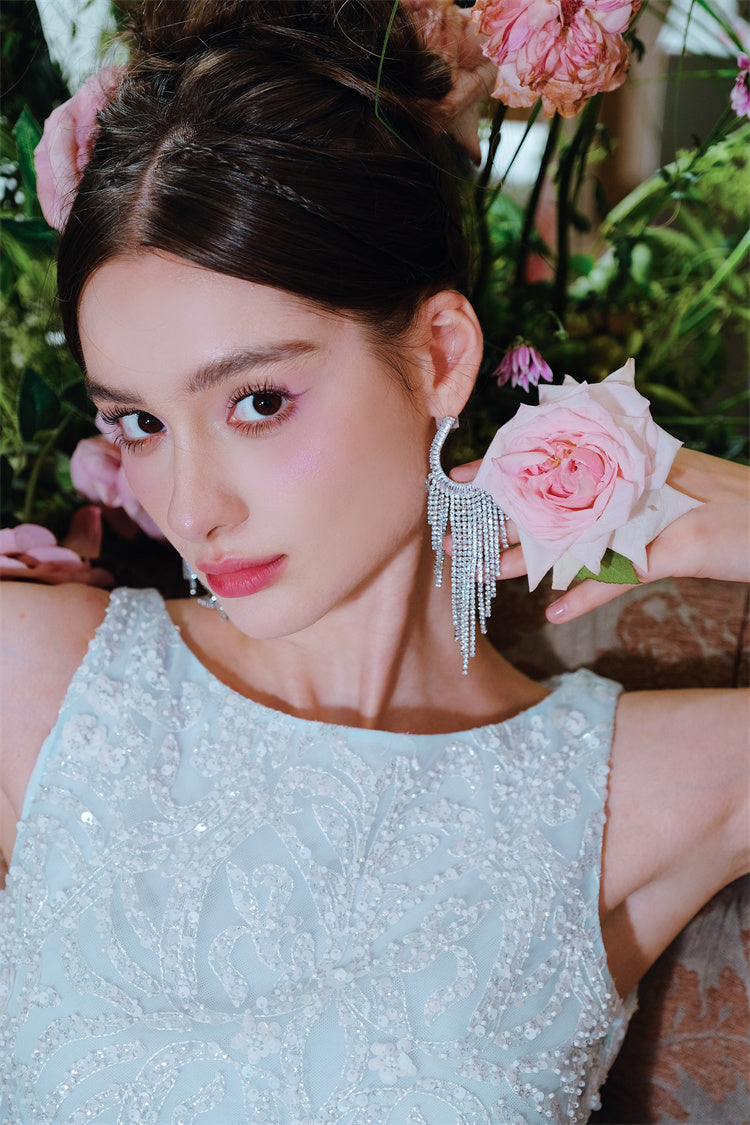 Wardrobes by Chen Luxury Light Crystal Diamond Tassel Earrings-Dudu