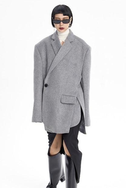 TINY IN misplaced silhouette wool women's midi grey coat -YAMO