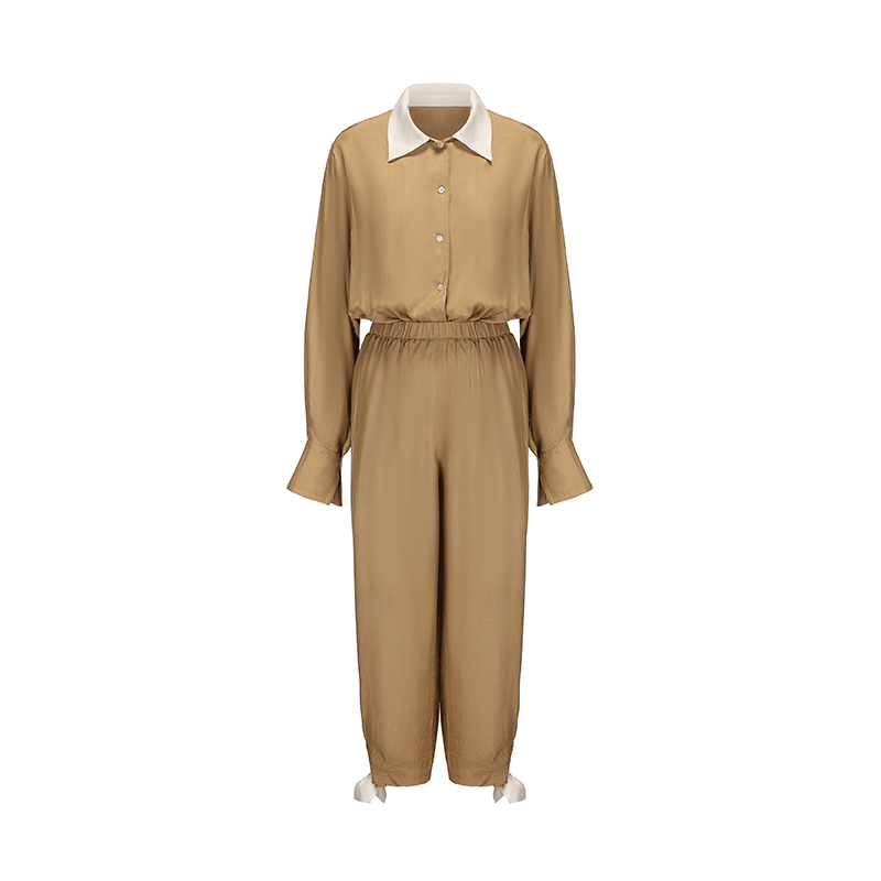 ATELIER MISS LU Ribbon Waist Acetate Jumpsuit - BLAKE