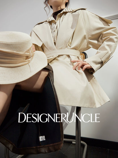 DGU "Curtain Walk" khaki long trench British style waist design jacket - Davina.