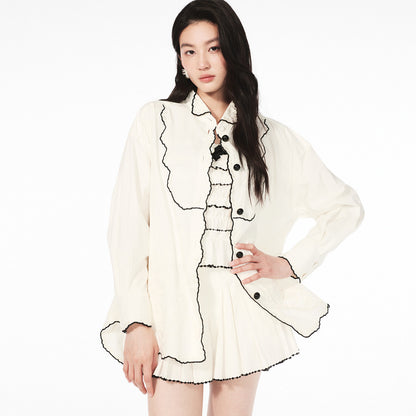 FAME White contrast embroidered shirt - PEYTON