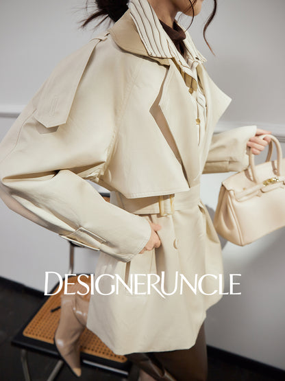 DGU "Curtain Walk" khaki long trench British style waist design jacket - Davina.