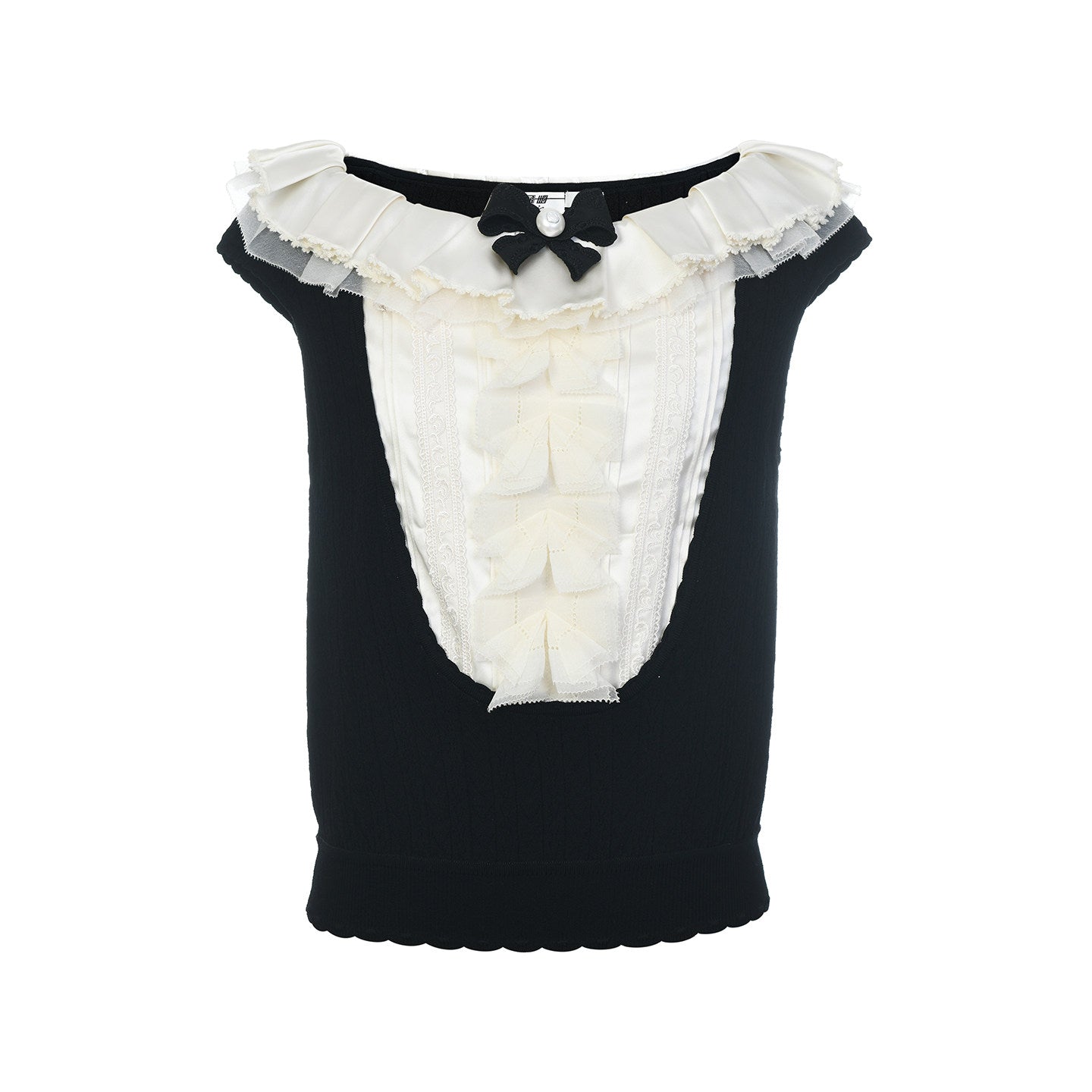 FAME ruffled collar patchwork knit top - AURORA