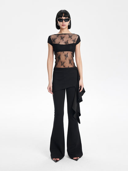 TINY IN  Short Lace Sexy One-Shoulder Top-NAM
