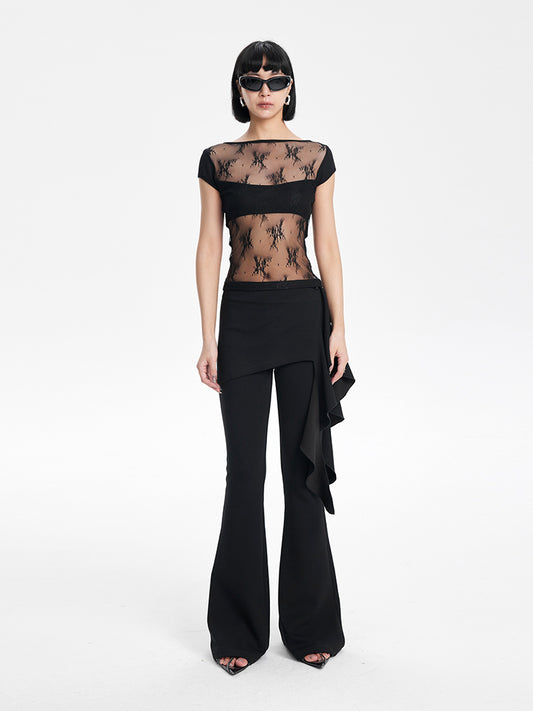 TINY IN  Short Lace Sexy One-Shoulder Top-NAM