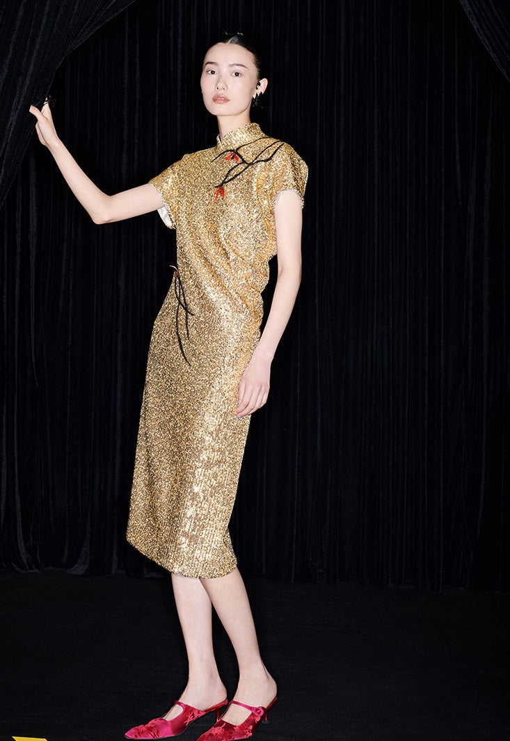 M essential Mackay designer three-dimensional Loushan red beaded dress - alan.