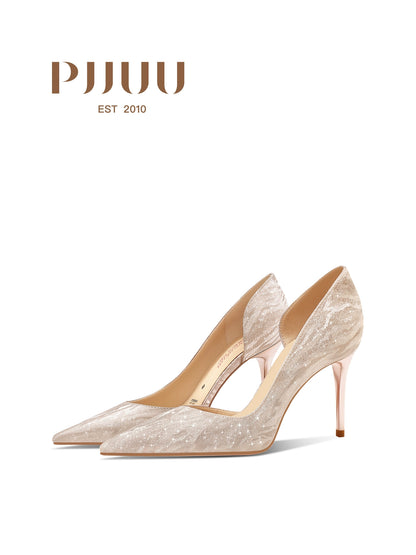 PJJUU side air pointed high stiletto champagne shoes - SIDNEY.