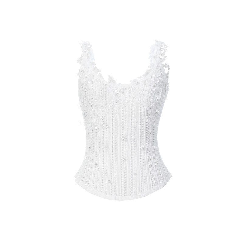 FAME lace-style spliced knitted vest suspender underwear top - PRECIOUS