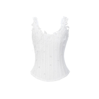 FAME lace-style spliced knitted vest suspender underwear top - PRECIOUS