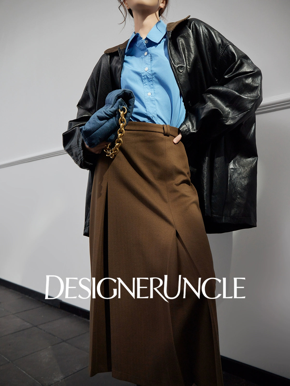 DGU "Obsidian Black" black leather jacket Haining sheepskin versatile top - Eric.